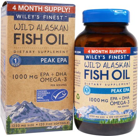 Wild Alaskan Fish Oil, Peak EPA, 1250 mg, 120 Fish Softgels by Wileys Finest-Kosttillskott, Efa Omega 3 6 9 (Epa Dha), Dha, Epa, Fiskolja