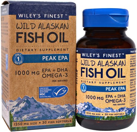 Wild Alaskan Fish Oil, Peak EPA, 1250 mg, 30 Fish Softgels by Wileys Finest-Kosttillskott, Efa Omega 3 6 9 (Epa Dha), Dha, Epa, Fiskolja