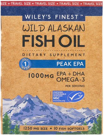 Wileys Finest, Wild Alaskan Fish Oil, Peak EPA, 1250 mg, 10 Fish Softgels by Wileys Finest-Sverige
