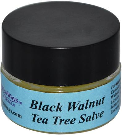 Black Walnut Tea Tree Salve, 1/4 oz (7.1 g) by WiseWays Herbals-Örter, Svart Valnöt, Örtsalva