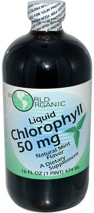 Natural Mint Flavor, 50 mg, 16 fl oz (474 ml) by World Organic Liquid Chlorophyll-Kosttillskott, Klorofyll
