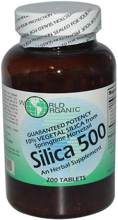 200 Tablets by World Organic Silica 500-Kosttillskott, Mineraler, Kisel (Kisel)