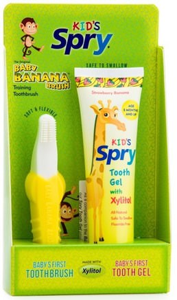 The Original Baby Banana Brush, Training Toothbrush and Gel, 2 Piece Kit by Xlear-Bad, Skönhet, Oral Tandvård, Xylitol Oral Vård, Tandkräm