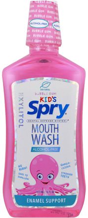 Kids Spry Mouth Wash, Enamel Support, Alcohol-Free, Natural Bubble Gum, 16 fl oz (473 ml) by Xlear-Hälsa, Torr Mun, Muntlig Tandvård
