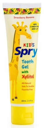 Kids Spry Tooth Gel, with Xylitol, Strawberry Banana, 2.0 fl oz (60 ml) by Xlear-Bad, Skönhet, Oral Tandvård, Xylitol Oral Vård, Tandkräm