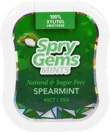 Spry Gems, Mints, Spearmint, 40 Count, 25 g by Xlear-Bad, Skönhet, Oral Tandvård, Xylitol Gummi Godis