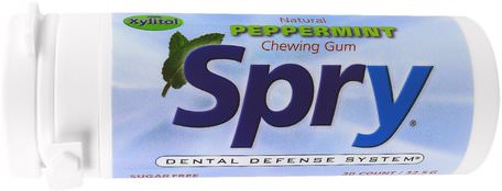 Spry Natural Chewing Gum, Peppermint, 30 Count (32.5 g) by Xlear-Bad, Skönhet, Oral Tandvård, Xylitol Gummi Godis