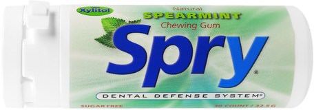 Spry Natural Chewing Gum, Spearmint, 30 Count (32.5 g) by Xlear-Bad, Skönhet, Oral Tandvård, Xylitol Gummi Godis
