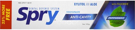 Spry Toothpaste, Anti-Cavity with Fluoride, Peppermint, 5 oz (141 g) by Xlear-Bad, Skönhet, Oral Tandvård, Xylitol Oral Vård