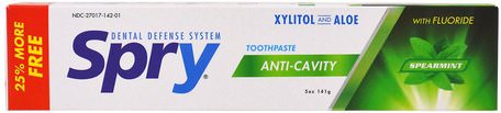 Spry Toothpaste, Anti-Cavity with Fluoride, Spearmint, 5 oz (141 g) by Xlear-Bad, Skönhet, Oral Tandvård, Xylitol Oral Vård, Tandkräm