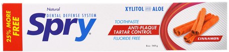Spry Toothpaste, Anti-Plaque Tartar Control, Fluoride Free, Cinnamon, 5 oz (141 g) by Xlear-Bad, Skönhet, Oral Tandvård, Xylitol Oral Vård, Tandkräm