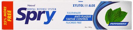 Spry Toothpaste, Anti-Plaque Tartar Control, Flouride Free, Natural Peppermint, 5 oz (141 g) by Xlear-Hälsa, Muntorrhet, Muntlig Tandvård, Xylitol Oral Vård