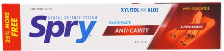Spry, Toothpaste with Fluoride, Anti-Cavity, Cinnamon, 5 oz (141 g) by Xlear-Bad, Skönhet, Oral Tandvård, Xylitol Oral Vård, Tandkräm