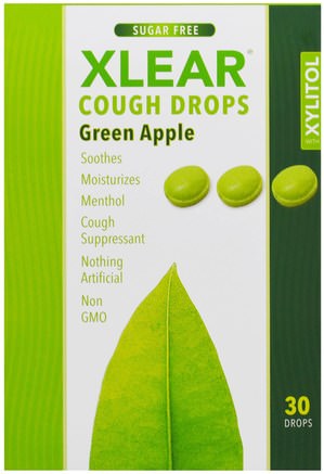 Xylitol, Cough Drops, Sugar Free, Green Apple, 30 Drops by Xlear-Hälsa, Lung Och Bronkial, Hosta Droppar