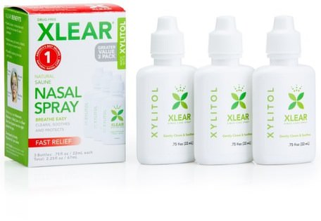 Xylitol, Natural Saline Nasal Spray, 3 Bottles.75 fl oz (22 ml) Each by Xlear-Bad, Skönhet, Oral Tandvård, Xylitol Oral Vård, Hälsa, Nasal Hälsa, Nässpray
