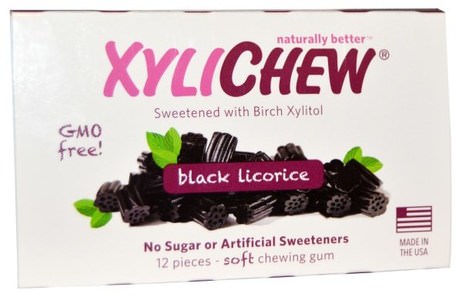 Black Licorice, 12 Pieces by Xylichew Gum-Bad, Skönhet, Oral Tandvård, Tandvårdsmynt, Tuggummi, Xylitolgummi Godis