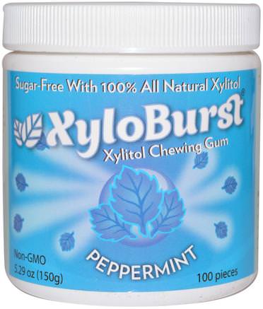 All Natural Xylitol Gum, Peppermint, 5.29 oz (150 g), 100 Pieces by Xyloburst-Bad, Skönhet, Muntlig Tandvård, Tandvårdsmynt, Tuggummi