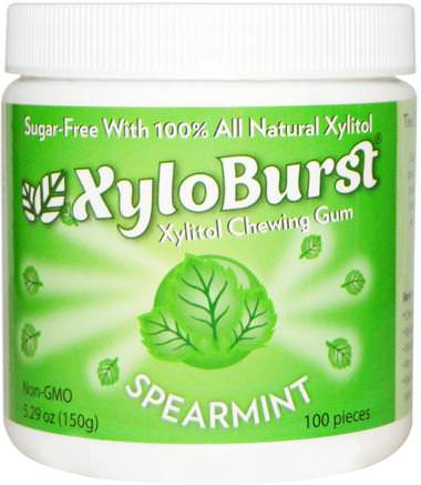 Xylitol Chewing Gum, Spearmint, 5.29 oz (150 g), 100 Pieces by Xyloburst-Bad, Skönhet, Muntlig Tandvård, Tandvårdsmynt, Tuggummi