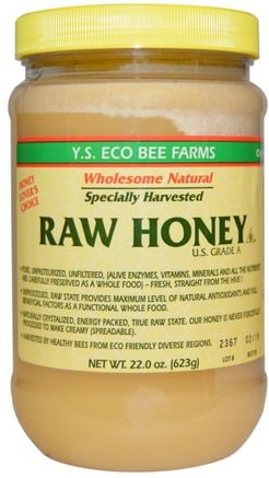 Raw Honey, U.S. Grade A, 22.0 oz (623 g) by Y.S. Eco Bee Farms-Mat, Sötningsmedel, Honung