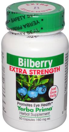 Bilberry Extra Strength, 160 mg, 50 Capsules by Yerba Prima-Hälsa, Ögonvård, Synvård, Blåbär