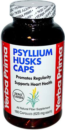 Psyllium Husks Caps, 625 mg, 180 Capsules by Yerba Prima-Kosttillskott, Psylliumskal, Psylliumskalkapslar