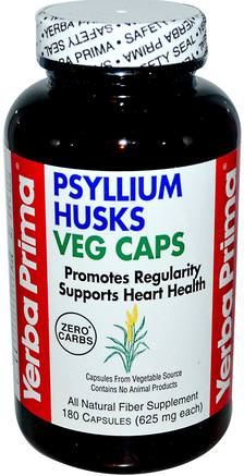 Psyllium Husks Veg Caps, 625 mg, 180 Capsules by Yerba Prima-Kosttillskott, Psylliumskal, Psylliumskalkapslar