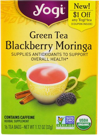 Green Tea Blackberry Moringa, 16 Tea Bags, 1.12 oz (32 g) by Yogi Tea-Mat, Örtte