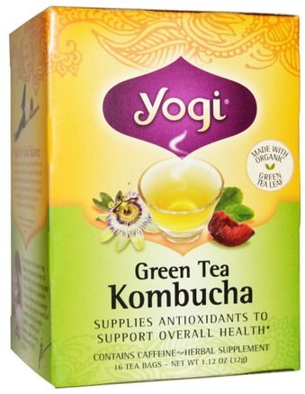 Green Tea Kombucha, 16 Tea Bags, 1.12 oz (32 g) by Yogi Tea-Mat, Örtte, Kombucha Urtete, Grönt Te