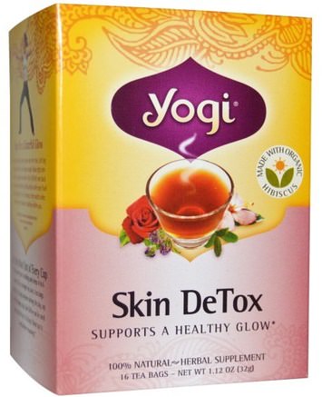 Soothing Rose Hibiscus Skin DeTox Tea, 16 Tea Bags, 1.12 oz (32 g) by Yogi Tea-Mat, Örtte, Hud
