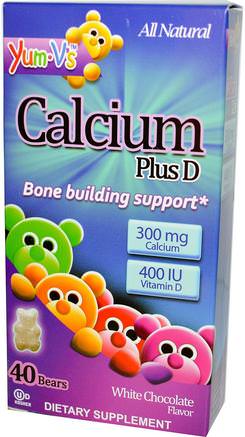 Calcium Plus D, White Chocolate Flavor, 40 Bears by Yum-Vs-Kosttillskott, Mineraler, Kalcium, Tuggbara Kalcium, Barns Hälsa, Kosttillskott Barn