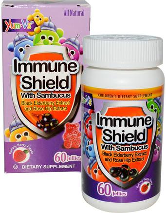 Immune Shield With Sambucus, Yummy Berry Flavor, 60 Jellies by Yum-Vs-Hälsa, Kall Influensa Och Viral, Elderberry (Sambucus), Barns Hälsa, Kosttillskott Barn
