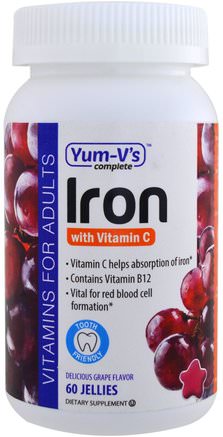Iron, with Vitamin C, Grape Flavor, 60 Jellies by Yum-Vs-Kosttillskott, Gummier, Mineraler, Järn