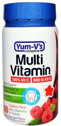 Multi Vitamin, for Adults, Raspberry Flavor, 60 Jelly Vitamins by Yum-Vs-Vitaminer, Multivitaminer, Multivitamingummier