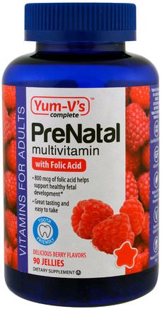 PreNatal Multivitamin with Folic Acid, Berry Flavors, 90 Jellies by Yum-Vs-Vitaminer, Multivitaminer, Multivitamingummier