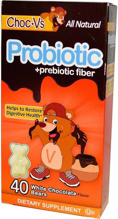 Probiotic + Prebiotic Fiber, White Chocolate, 40 Bears by Yum-Vs-Kosttillskott, Probiotika, Probiotika För Barn, Stabiliserade Probiotika