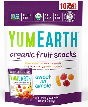 Organic Fruit Snacks, Original, 10 Packs, 0.7 oz (19.8 g) Each by YumEarth-Mat, Mellanmål, Godis, Frukttips