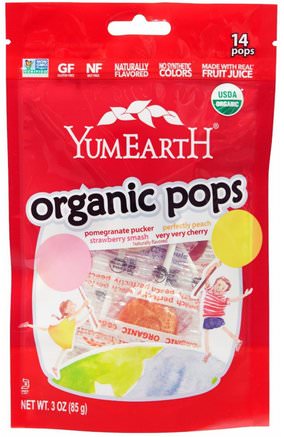 Organic Pops, Assorted Flavors, 14 Lollipops, 3 oz (85 g) by YumEarth-Mat, Mellanmål, Godis