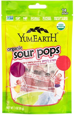 Organics, Sour Pops, Assorted Flavors, 14 Pops, 3 oz (85 g) by YumEarth-Mat, Mellanmål, Godis