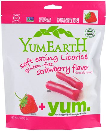Soft Eating Gluten-Free Strawberry Licorice + Yum, 5 oz (142 g) by YumEarth-Mat, Mellanmål, Godis