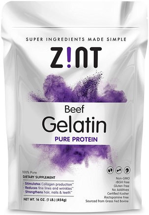 Beef Gelatin, Pure Protein, 16 oz (454 g) by Z!NT-Kosttillskott, Protein, Nagelhälsa, Gelatin