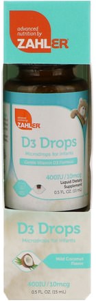 D3 Drops, Microdrops for Infants, Mild Coconut Flavor, 0.5 fl oz (15 ml) by Zahler-Barns Hälsa, Bebis, Spädbarnstillskott, Vitaminer