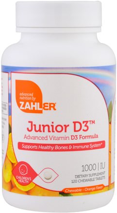 Junior D3, Advanced Vitamin D3 Formula, Orange, 1.000 IU, 120 Chewable Tablets by Zahler-Vitaminer, Vitamin D3