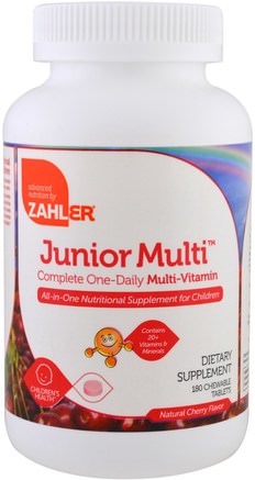 Junior Multi, Complete One-Daily Multi-Vitamin, Natural Cherry Flavor, 180 Chewable Tablets by Zahler-Vitaminer, Multivitaminer