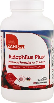 Kidophilus Plus, Probiotic Formula For Children, Berry, 180 Chewable Tablets by Zahler-Kosttillskott, Probiotika, Probiotika För Barn