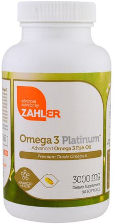 Omega 3 Platinum, Advanced Omega 3 Fish Oil, 3000 mg, 90 Softgels by Zahler-Kosttillskott, Efa Omega 3 6 9 (Epa Dha), Fiskolja