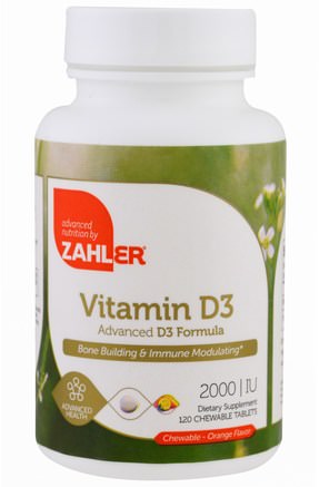Vitamin D3, Orange Flavor, 2000 IU, 120 Chewable Tablets by Zahler-Vitaminer, Vitamin D3