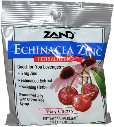 Echinacea Zinc, Herbalozenge, Very Cherry, 15 Lozenges by Zand-Kosttillskott, Mineraler, Zink Pastiller, Hälsa, Kyla Och Influensa