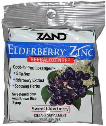 Elderberry Zinc, Herbalozenge, Sweet Elderberry, 15 Lozenges by Zand-Kosttillskott, Mineraler, Zink Pastiller, Hälsa, Hosta Droppar