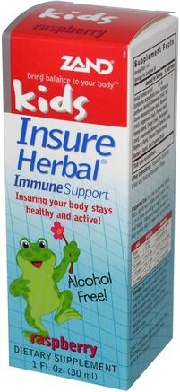 Kids, Insure Herbal, Immune Support, Raspberry, 1 fl oz (30 ml) by Zand-Barns Hälsa, Kall Influensa Hosta