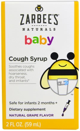 Baby Cough Syrup, Natural Grape Flavor, 2 fl oz (59 ml) by Zarbees-Barns Hälsa, Bebis, Spädbarnstillägg, Kall Influensav Hosta